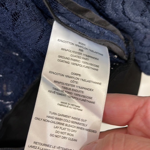 Stella & Dot Navy Blue Lace and Leather Zip up Jacket - Picture 5 of 13